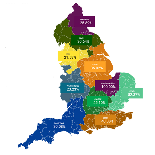 The map shows the percentage of schools that have signed up to use the service