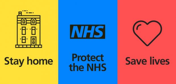 An image separated into 3 with the message 'stay home, protect the NHS, save lives'