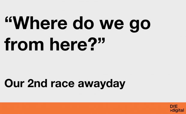 Slide that reads 'where do we go from here?' our 2nd race awayday