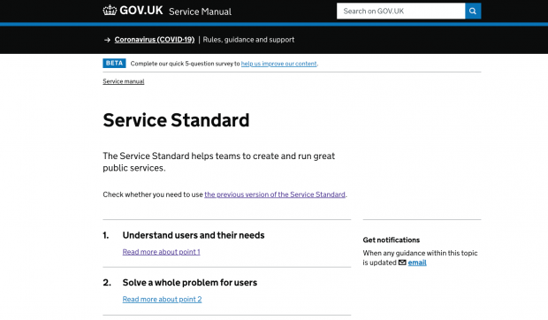 Service Standard home page on GOV.Uk