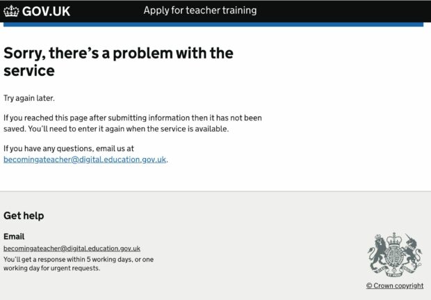 Error message for users of the 'Apply for teacher training' service